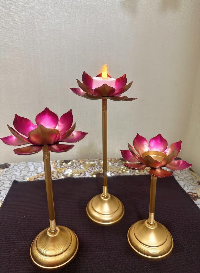 Agaas Enterprises Beautiful Metal Lotus Shape Tealight Candle Holder Set of 6 Diwali Decoration Floor Diya Festival Decor Corporate Gift Indoor Outdoor Decoration Item Diwali Gift Item_Metal Colour - Image 3